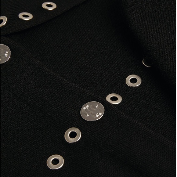 MAJE Knitted Eyelet Black Oversized Over Shirt with Silver Hardware Size: 2 - Picture 4 of 11